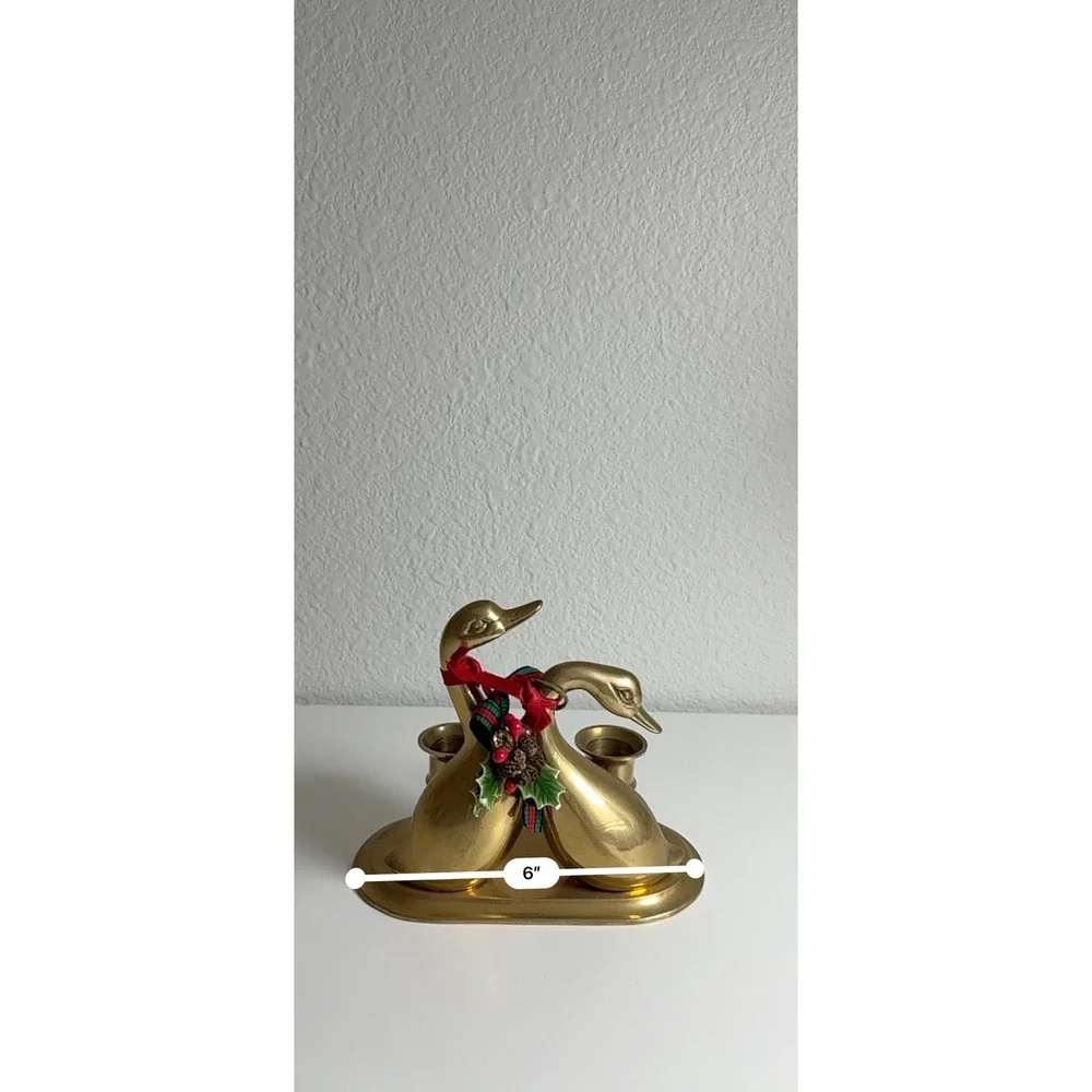 Vintage Brass Swan Candle Holder Double Bird Christmas